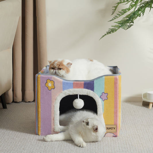 Foldable Cat Cube House - with Scratch Pad & Ball Toy