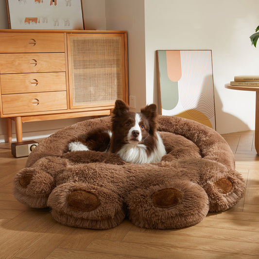 Cozy Paw-Shape Dog Bed - Plush, Calming & Versatile