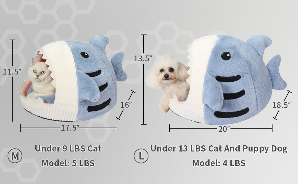 Shark-Style Cozy Cat Bed - Removable Pillow, Washable, Indoor Comfort