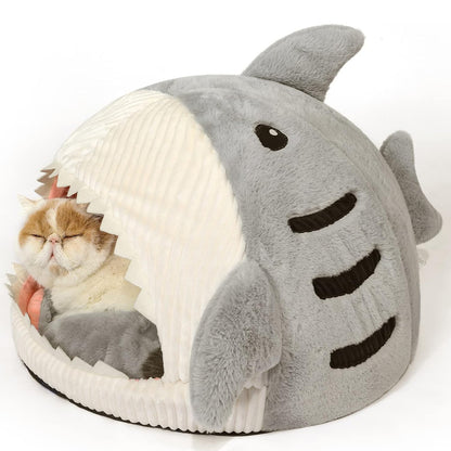 Shark-Style Cozy Cat Bed - Removable Pillow, Washable, Indoor Comfort