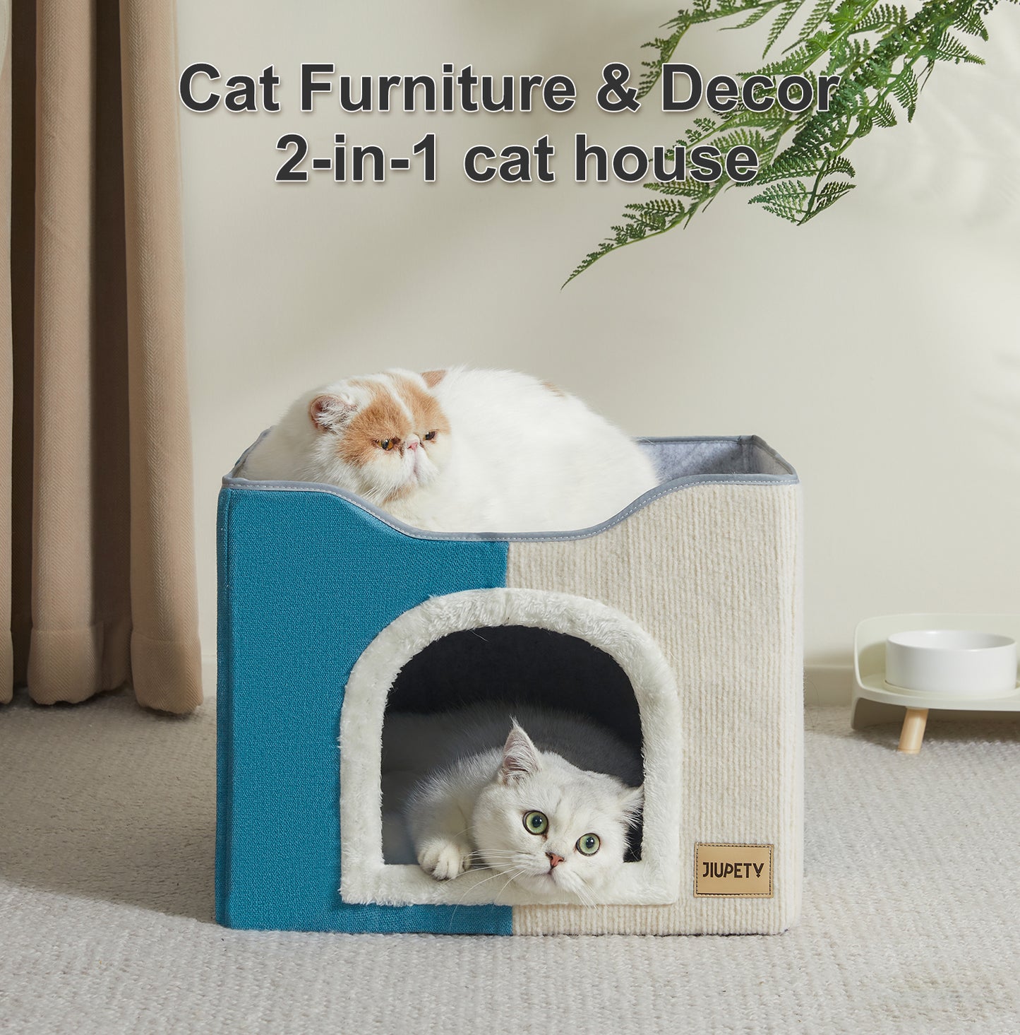 Foldable Cat Cube House - with Scratch Pad & Ball Toy