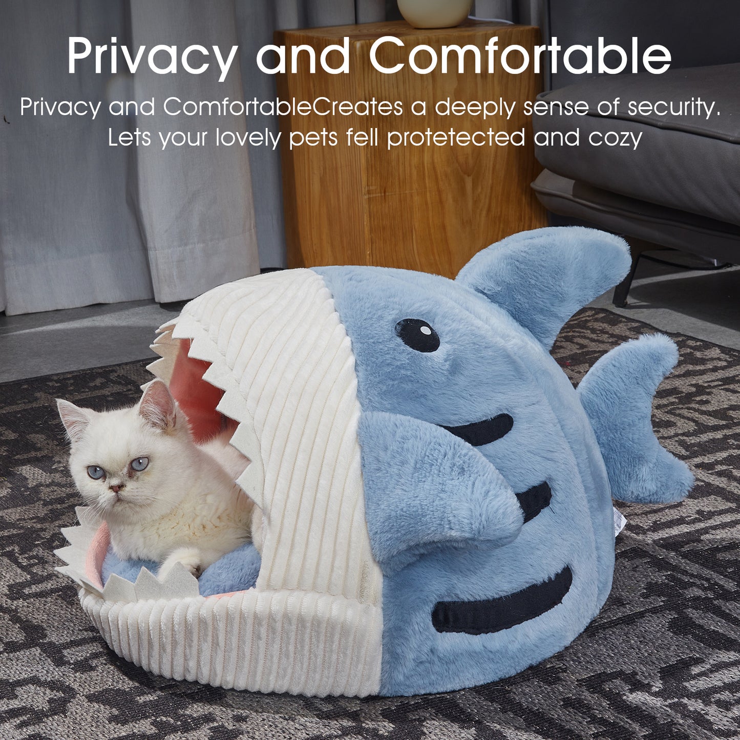 Shark-Style Cozy Cat Bed - Removable Pillow, Washable, Indoor Comfort