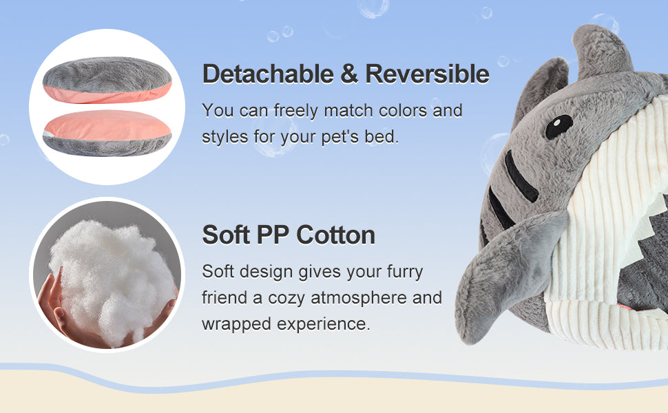 Shark-Style Cozy Cat Bed - Removable Pillow, Washable, Indoor Comfort