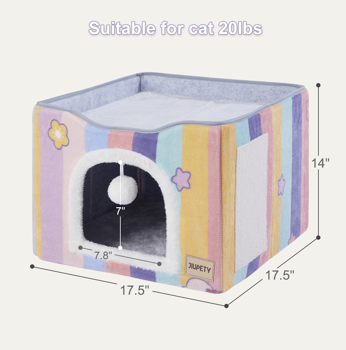 Foldable Cat Cube House - with Scratch Pad & Ball Toy