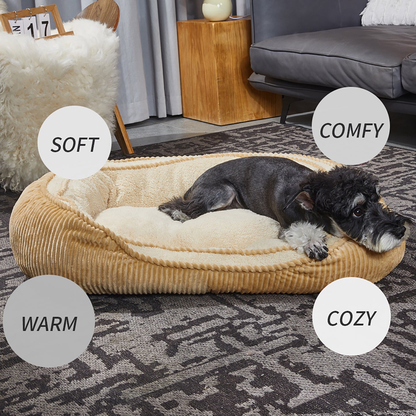 Oval Pet Bed - Cozy, Innovative Design, Plush Comfort, 100% PP Cotton Fill