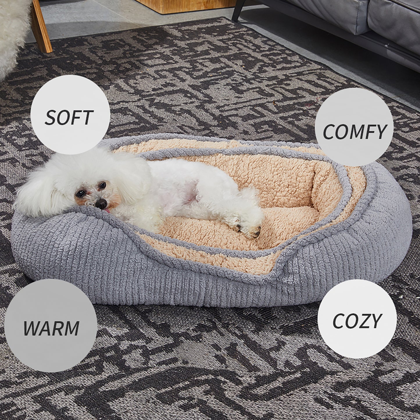 Oval Pet Bed - Cozy, Innovative Design, Plush Comfort, 100% PP Cotton Fill