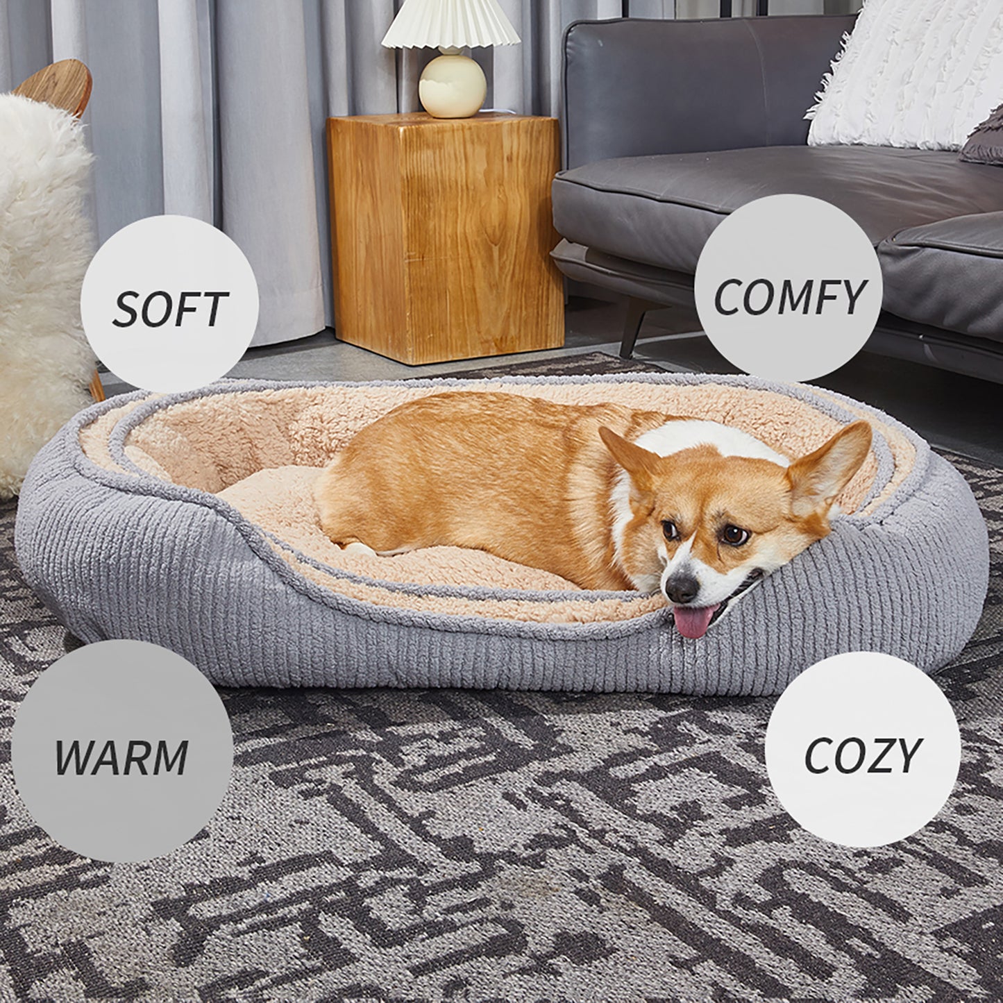 Oval Pet Bed - Cozy, Innovative Design, Plush Comfort, 100% PP Cotton Fill