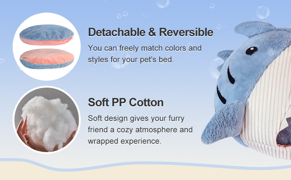 Shark-Style Cozy Cat Bed - Removable Pillow, Washable, Indoor Comfort