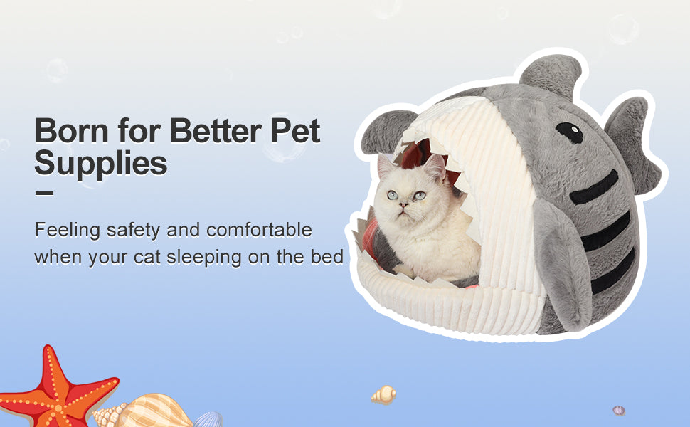 Shark-Style Cozy Cat Bed - Removable Pillow, Washable, Indoor Comfort