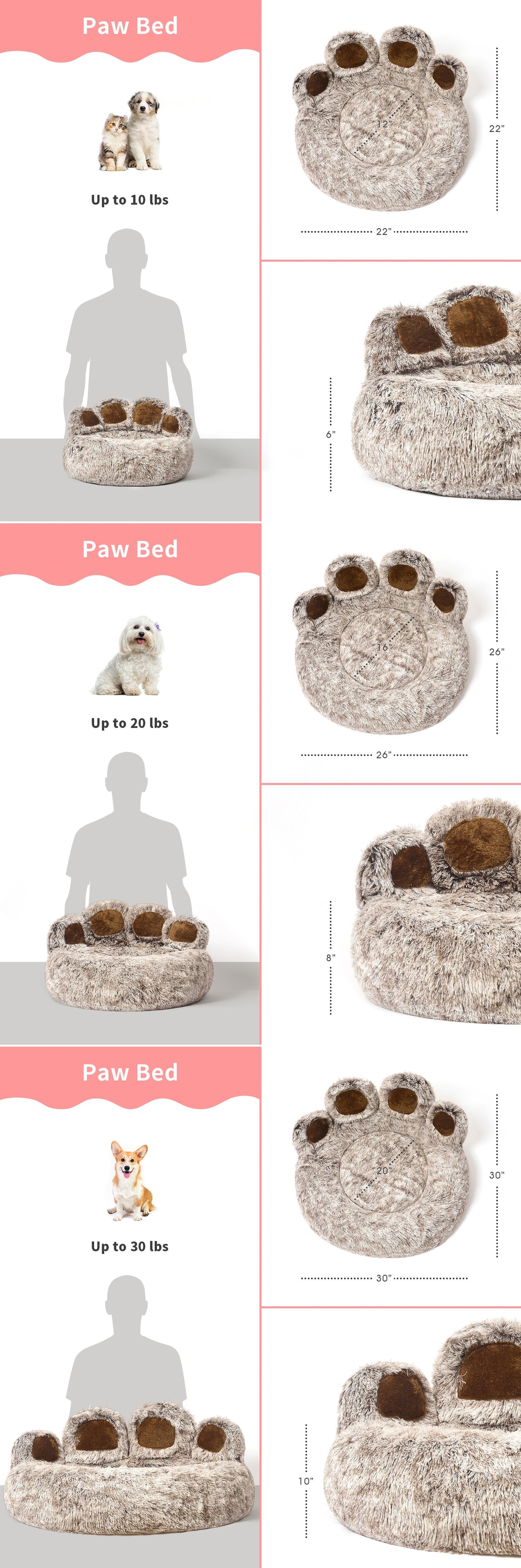 Cozy Paw-Shaped Calming Pet Bed - Soft Faux Fur, Round Donut, Machine Washable