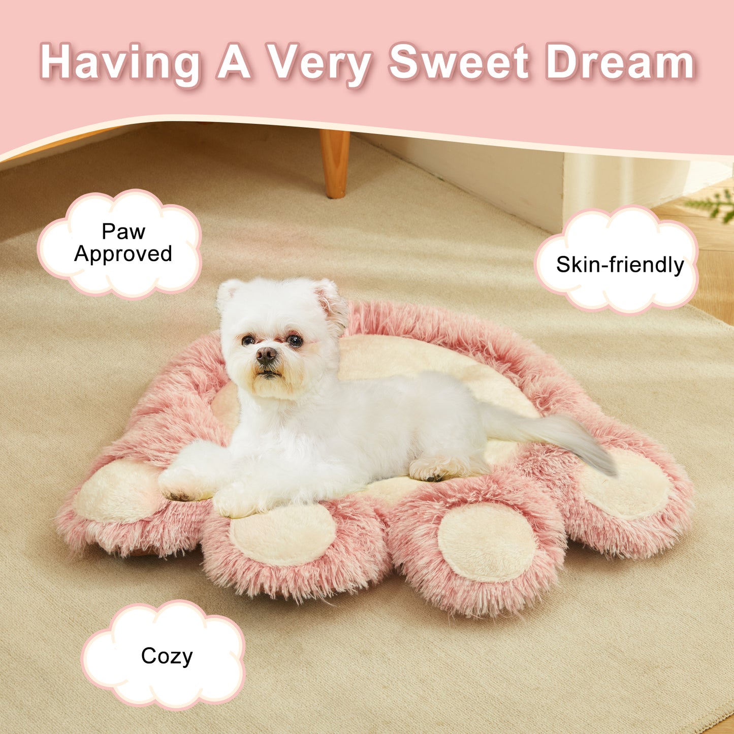 Paw-Shaped Plush Pet Bed - Cozy, Cute & Washer-Dryer Safe