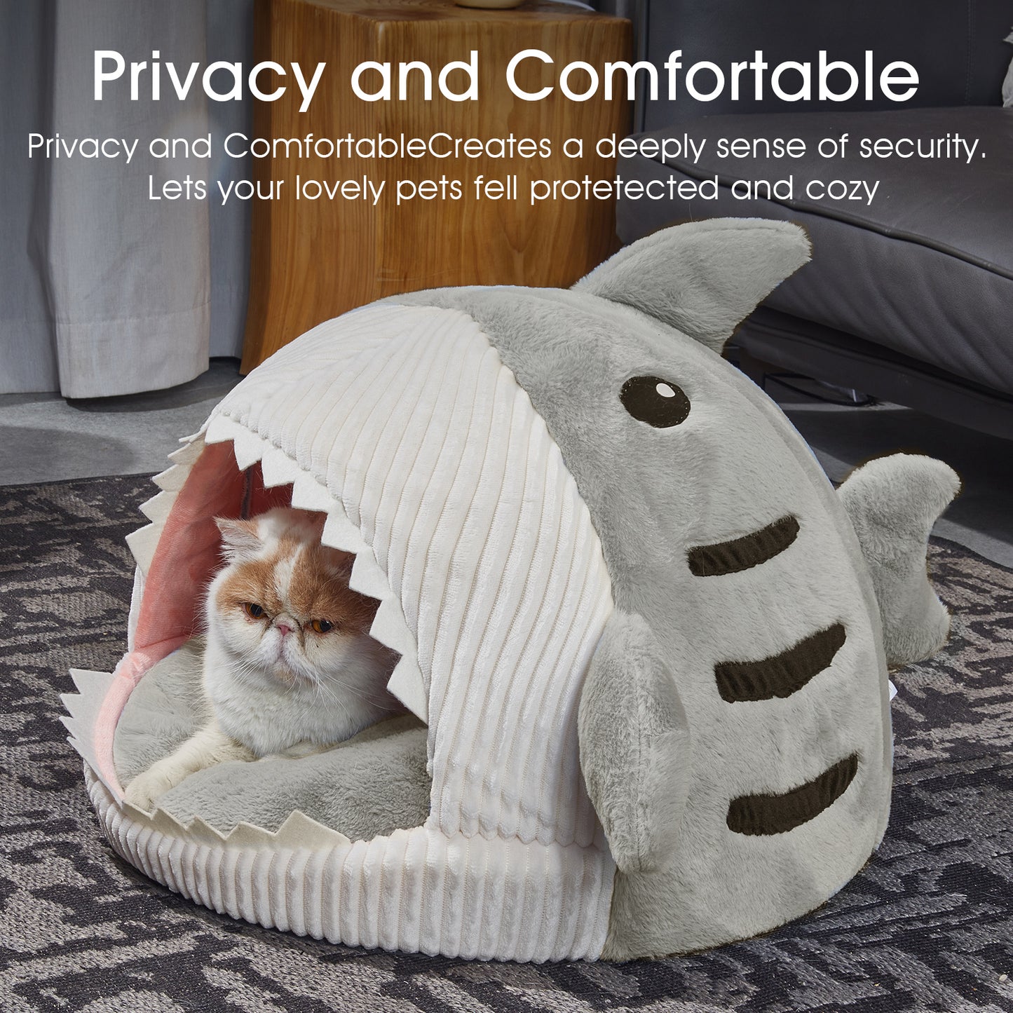 Shark-Style Cozy Cat Bed - Removable Pillow, Washable, Indoor Comfort