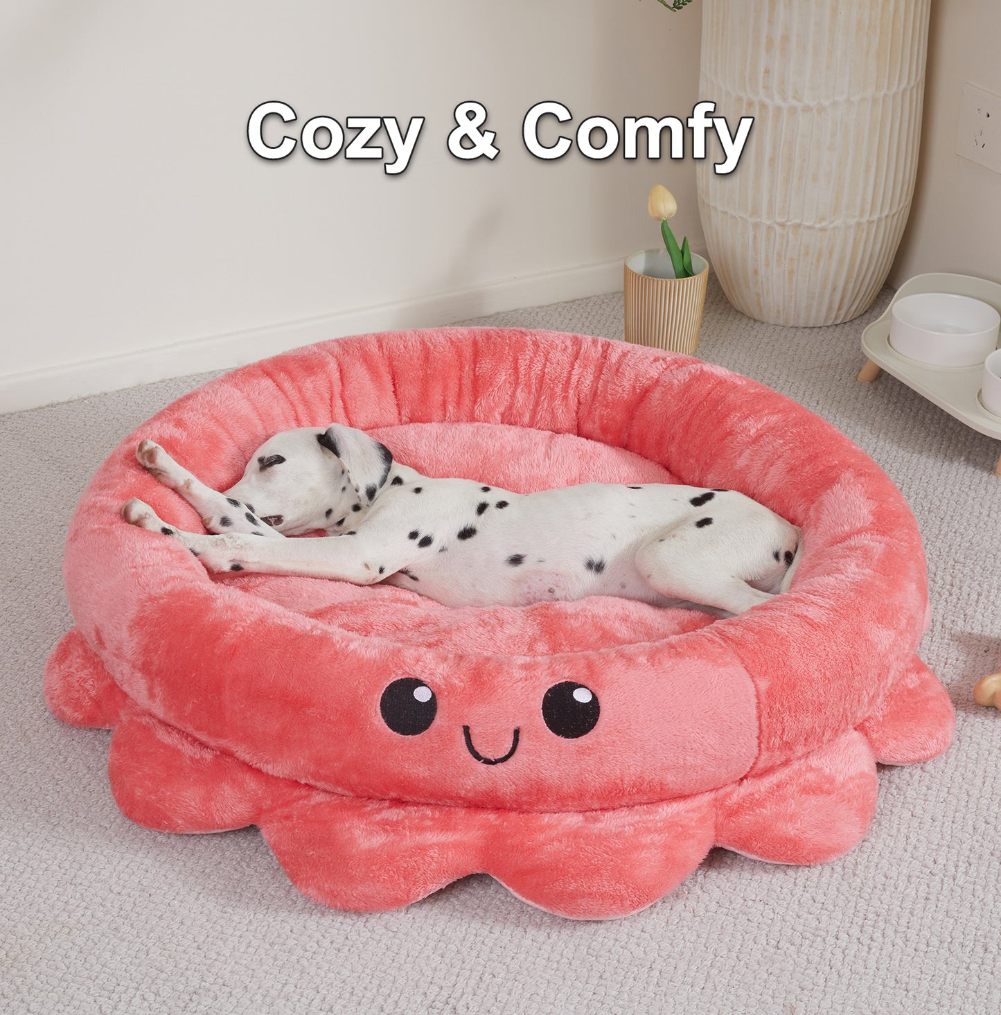 Red Octopus Dog Bed - Soft, Comfy & Uniquely Designed