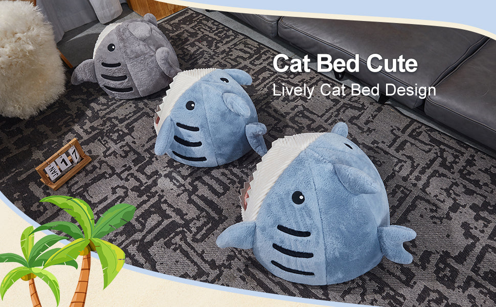 Shark-Style Cozy Cat Bed - Removable Pillow, Washable, Indoor Comfort