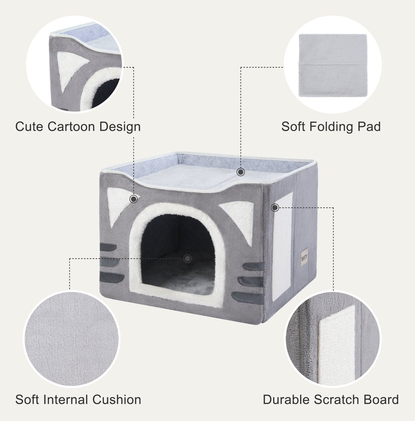 Foldable Cat Cube House - with Scratch Pad & Ball Toy