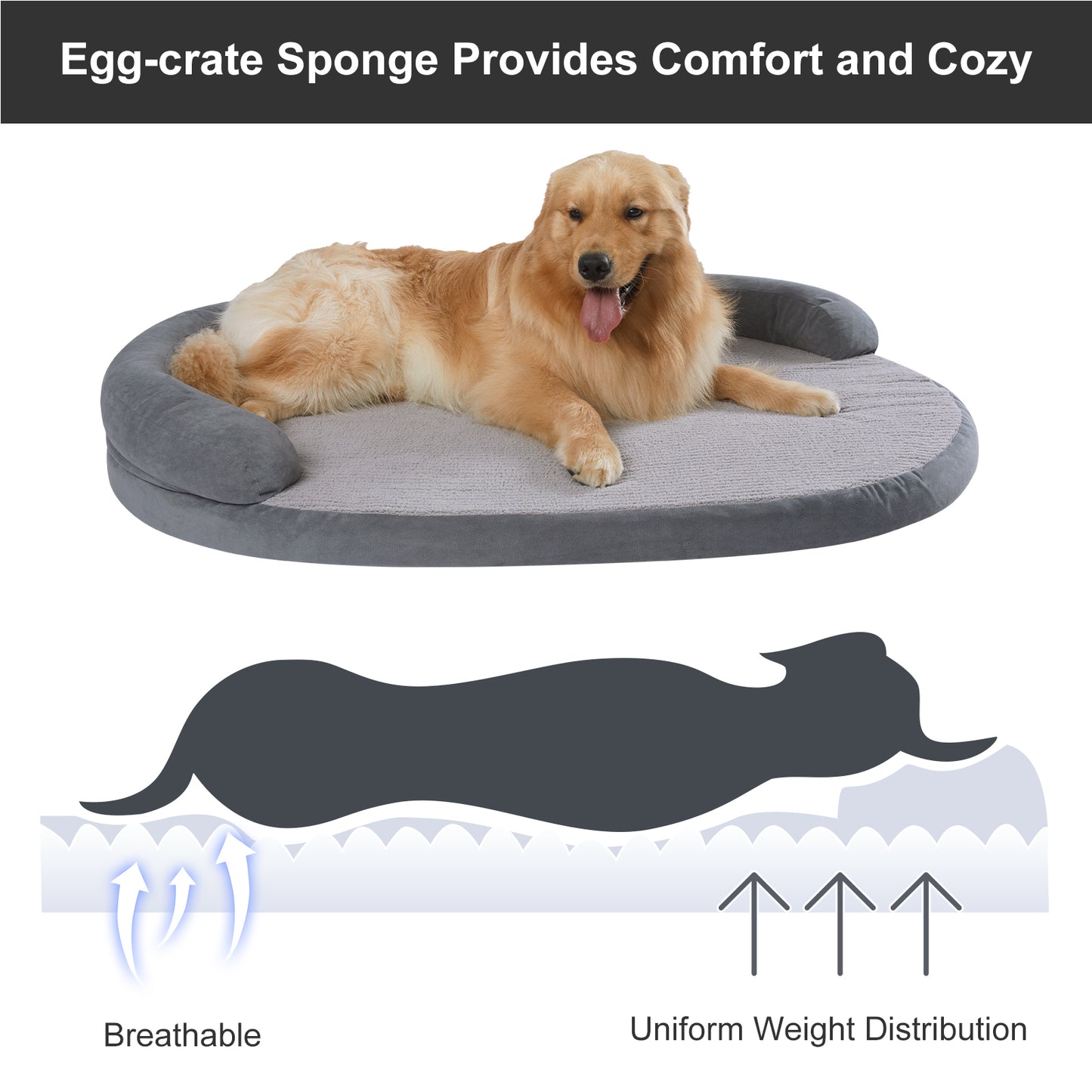 Luxury Waterproof Dog Bed - Egg-Crate Foam, Oval Pillow