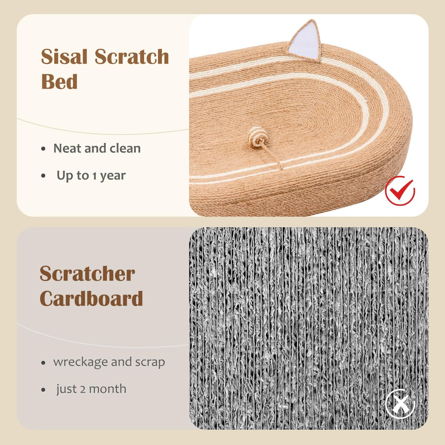 24" Sisal Cat Scratcher - 2-in-1 Bed & Scratching Board