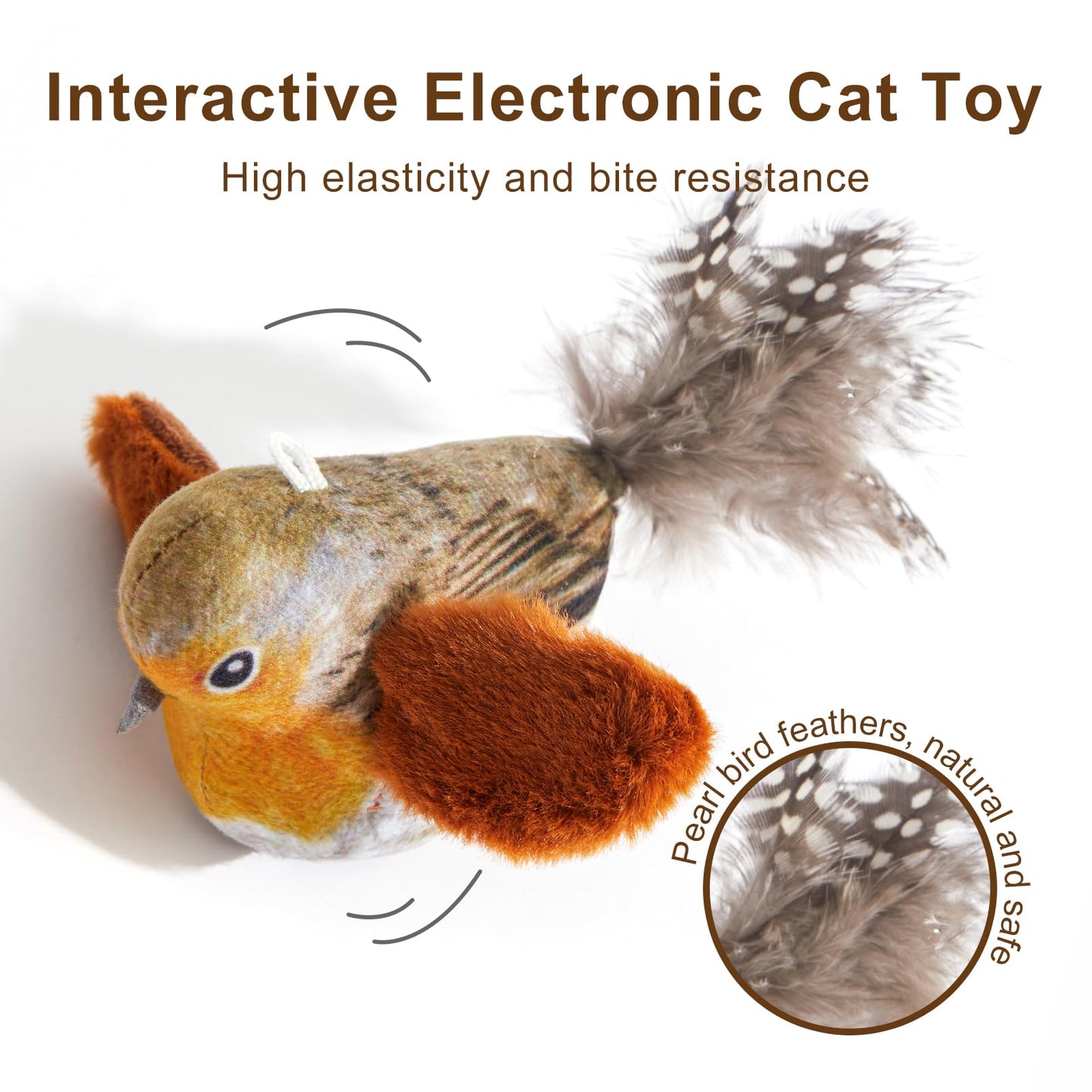 Automatic Chirping Bird Cat Toy - Interactive with Melody & Feather Tail