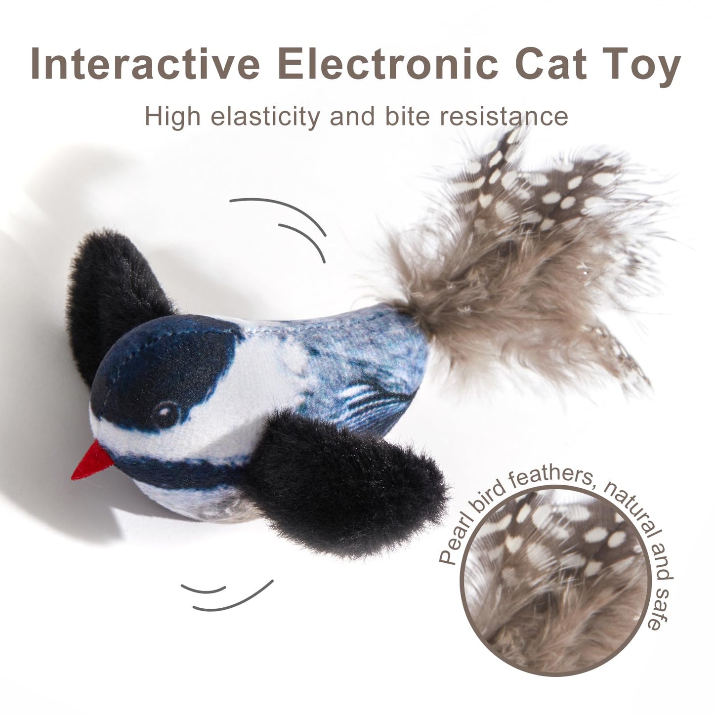 Automatic Chirping Bird Cat Toy - Interactive with Melody & Feather Tail