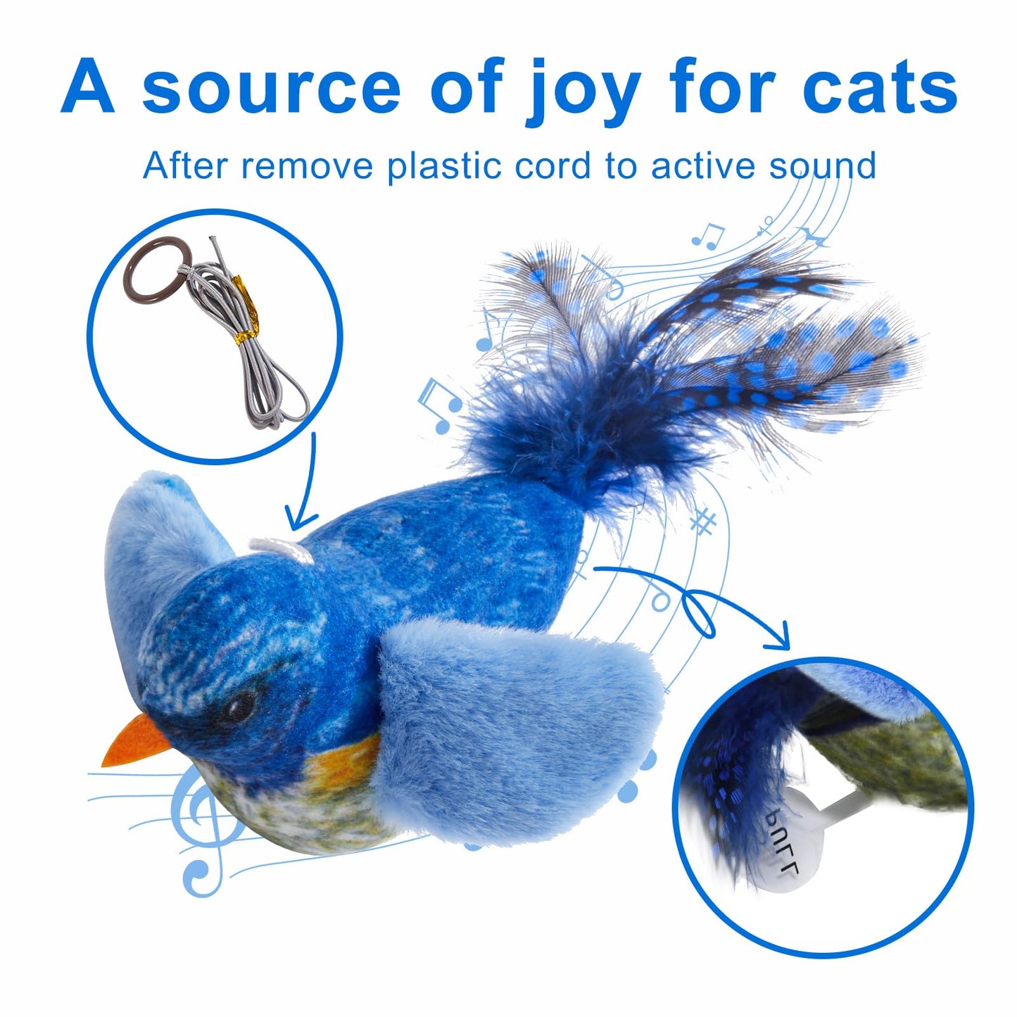 Automatic Chirping Bird Cat Toy - Interactive with Melody & Feather Tail