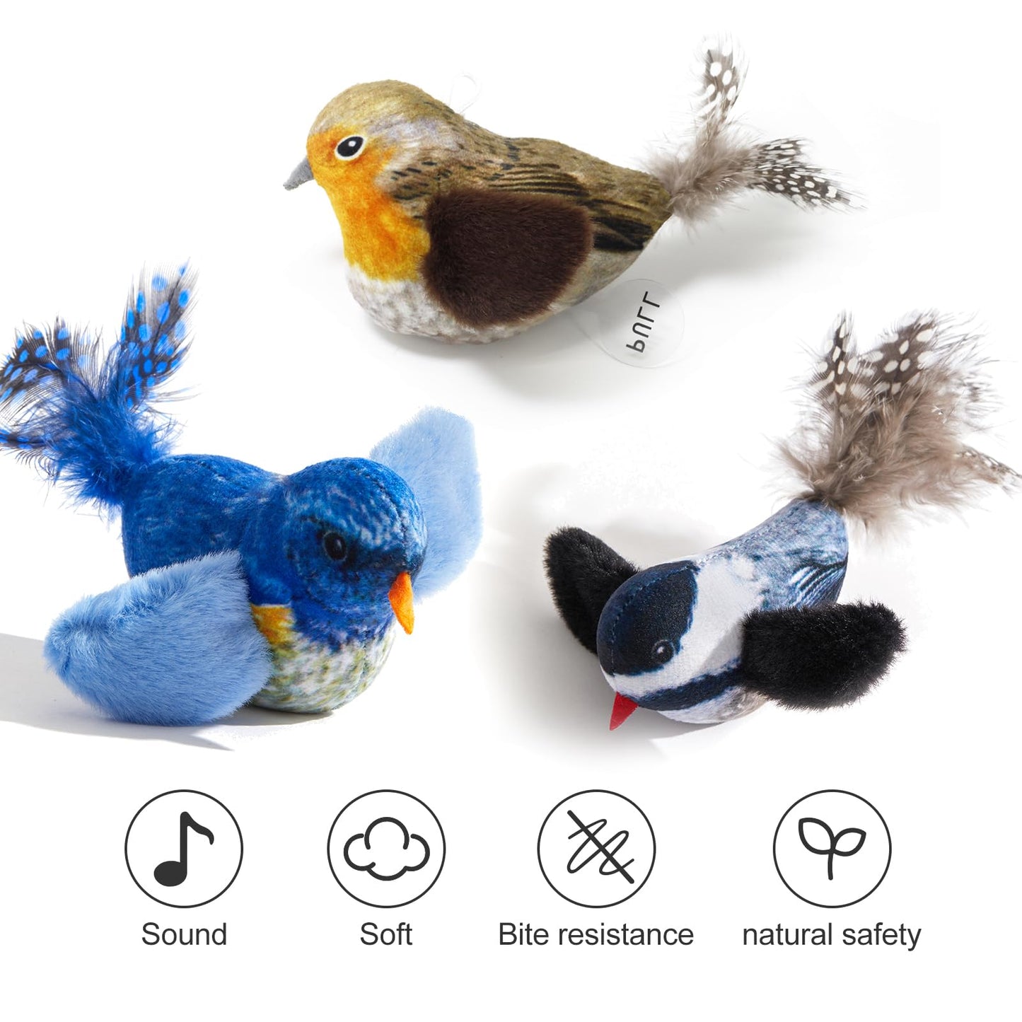 Automatic Chirping Bird Cat Toy - Interactive with Melody & Feather Tail