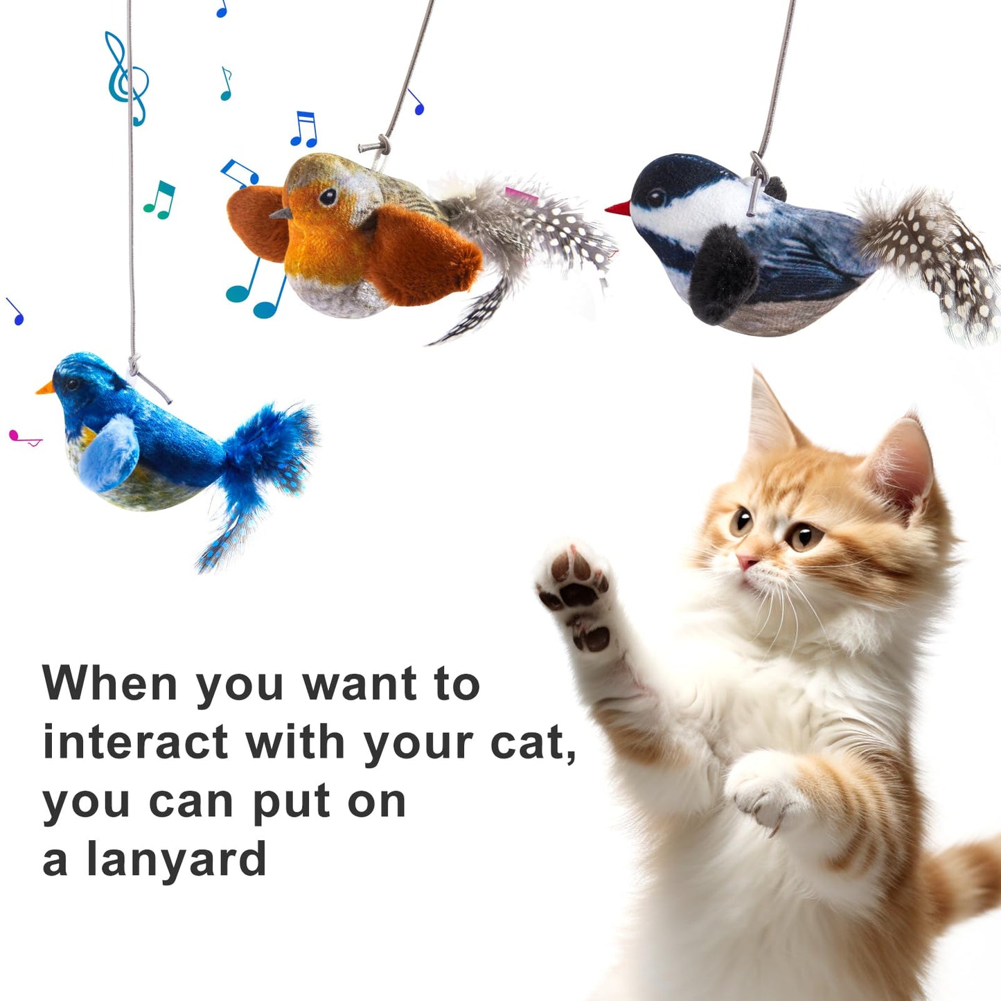 Automatic Chirping Bird Cat Toy - Interactive with Melody & Feather Tail