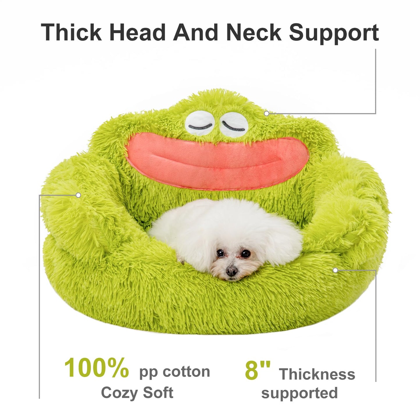 Green Mouth Cozy Pet Donut Bed - Calming Plush for Dogs & Cats