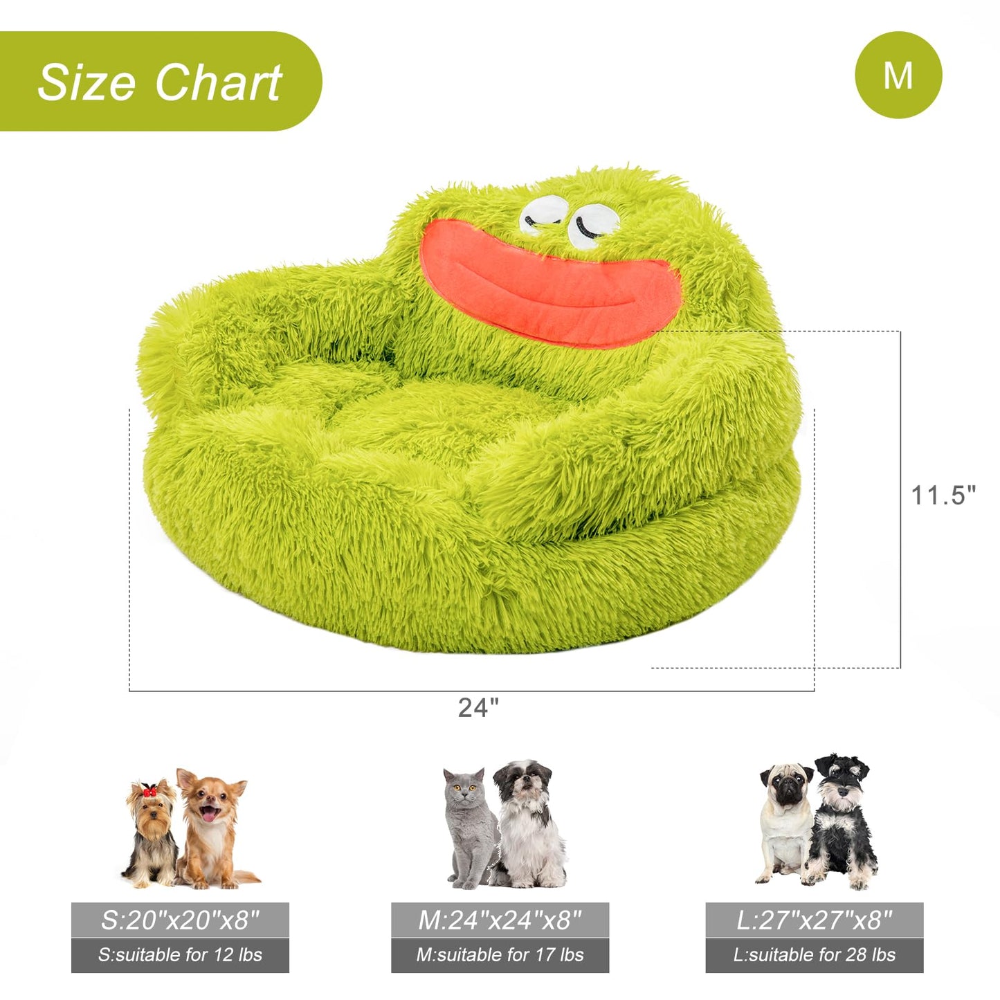 Green Mouth Cozy Pet Donut Bed - Calming Plush for Dogs & Cats