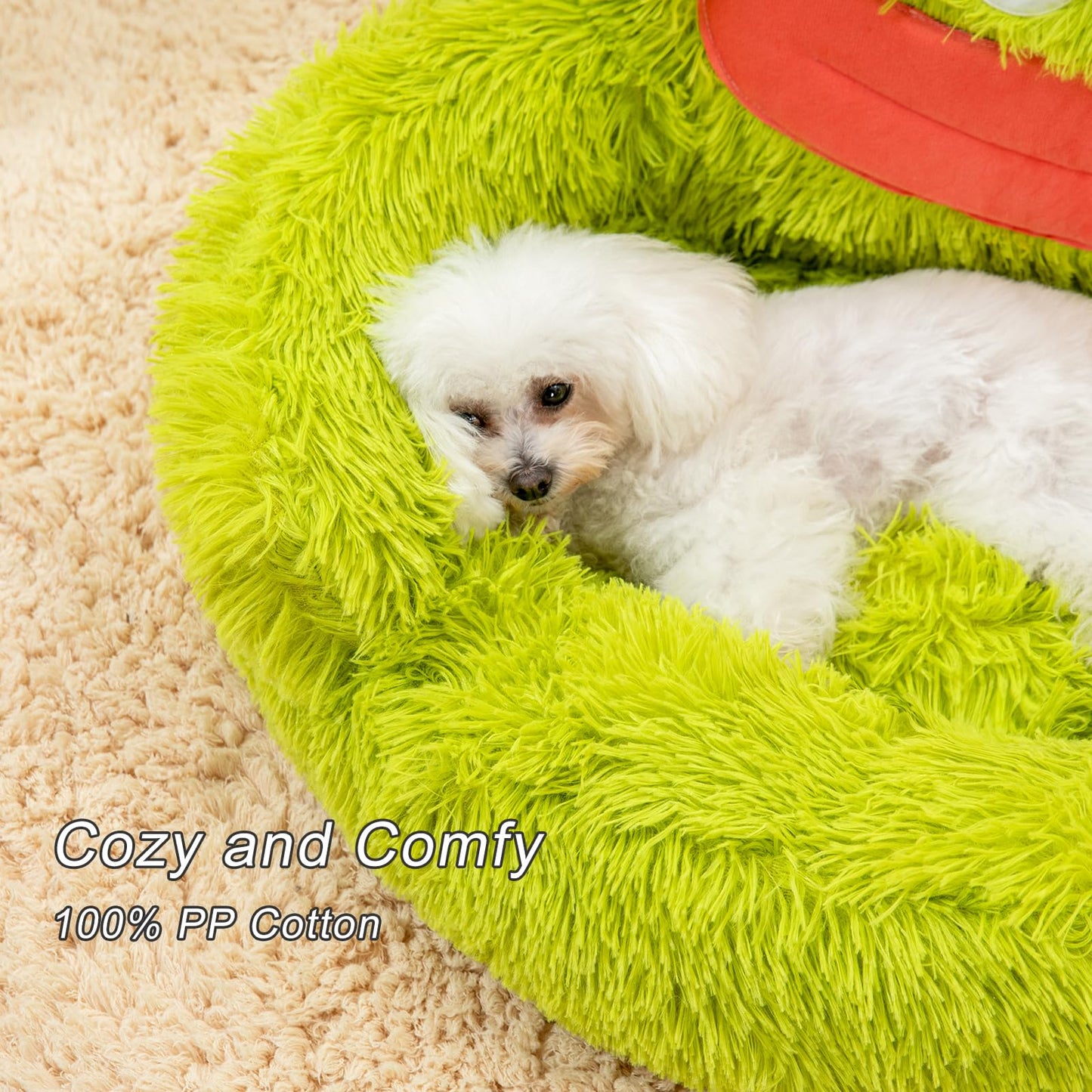 Green Mouth Cozy Pet Donut Bed - Calming Plush for Dogs & Cats