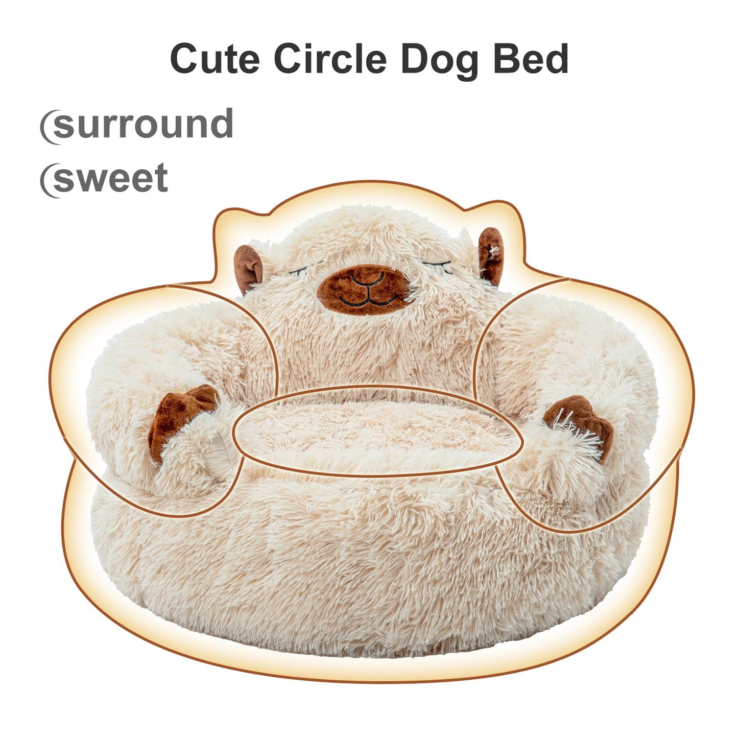 Camel Cozy Calming Donut Pet Bed - Plush, Cute Cartoon Puppy Design