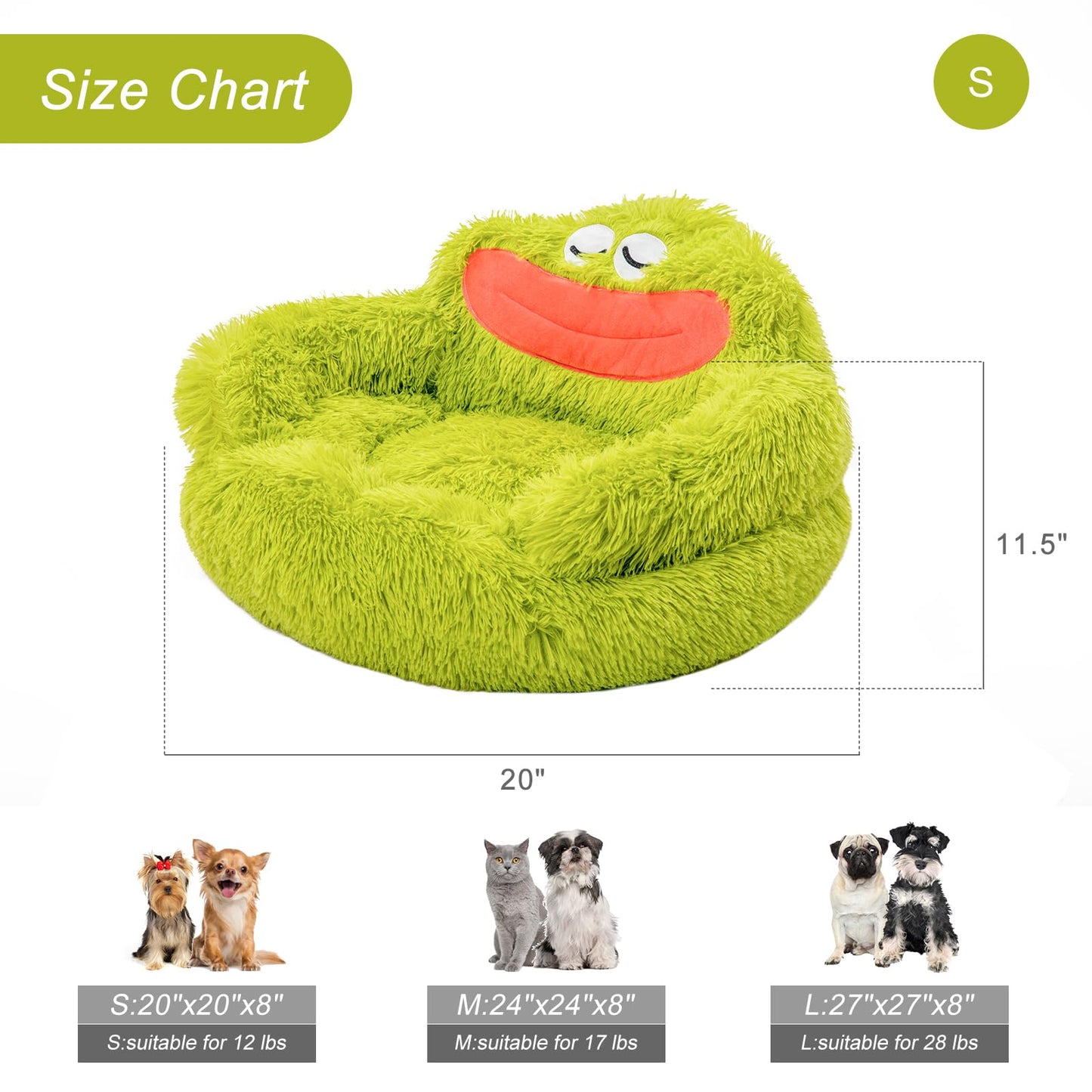 Green Mouth Cozy Pet Donut Bed - Calming Plush for Dogs & Cats