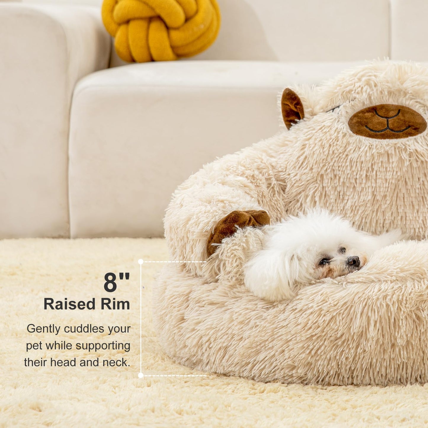 Camel Cozy Calming Donut Pet Bed - Plush, Cute Cartoon Puppy Design