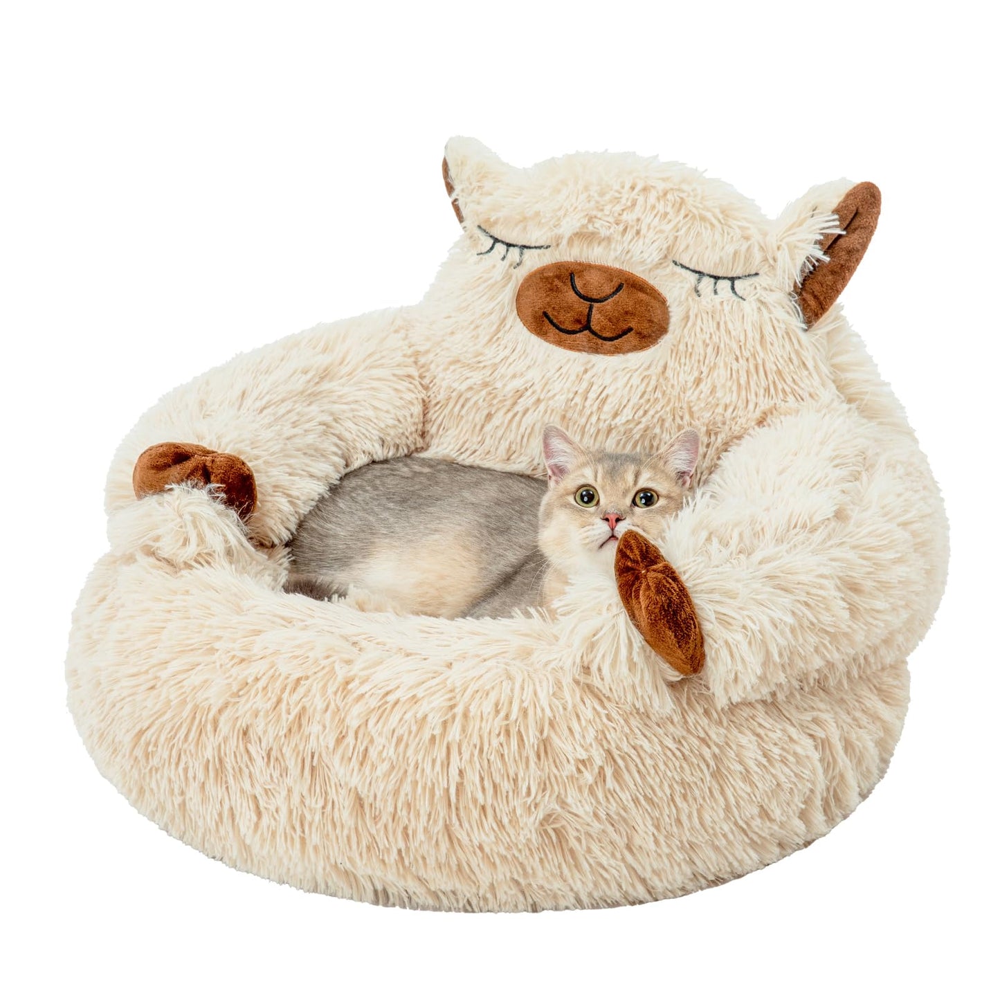 Camel Cozy Calming Donut Pet Bed - Plush, Cute Cartoon Puppy Design