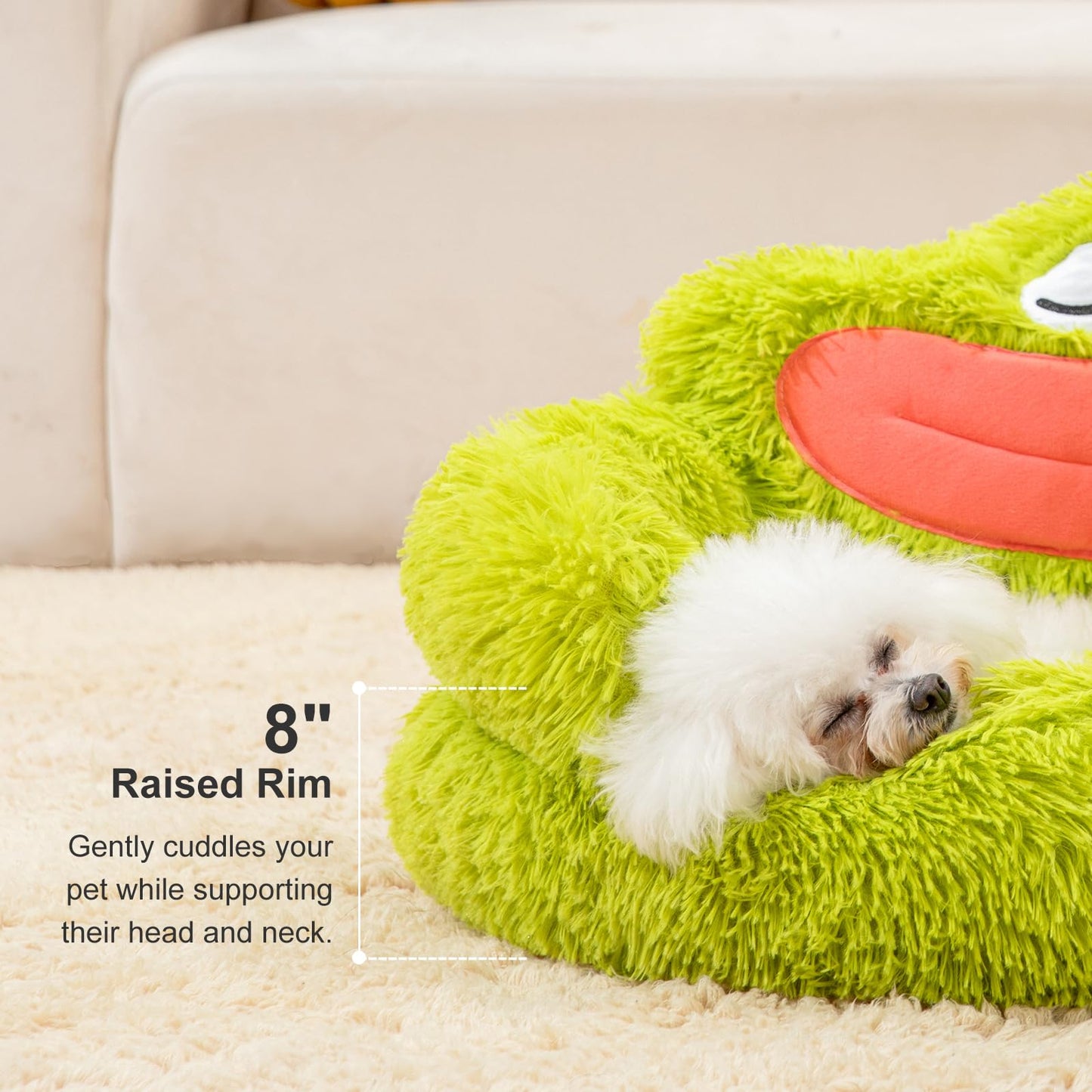 Green Mouth Cozy Pet Donut Bed - Calming Plush for Dogs & Cats