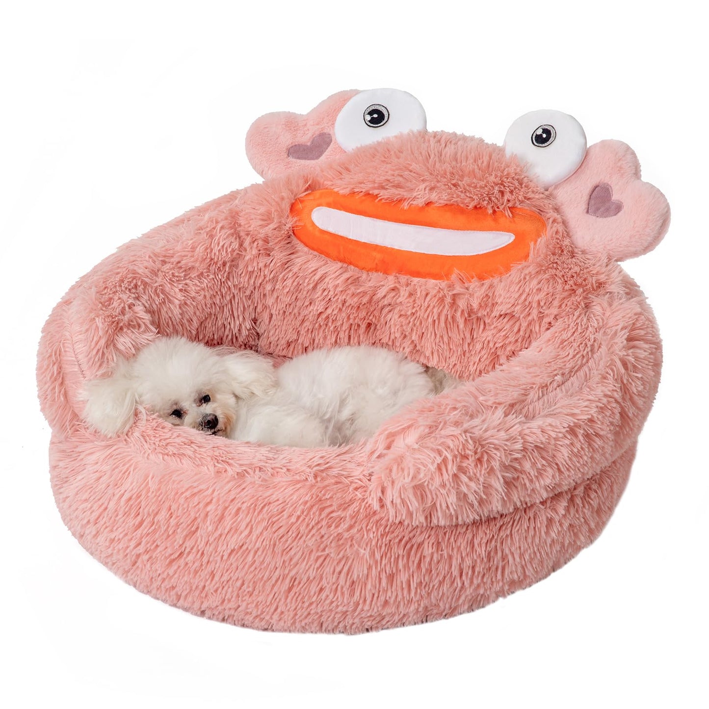 Pink Crab Cozy Calming Pet Donut Bed - Soothing & Soft for Dogs and Cats