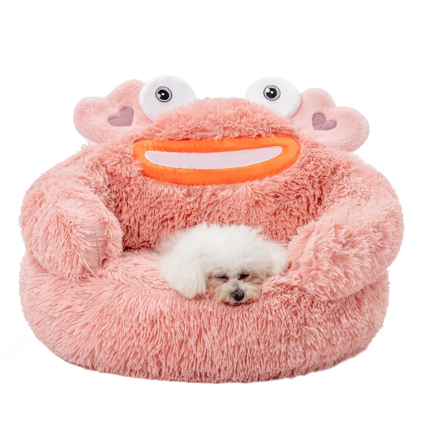 Pink Crab Cozy Calming Pet Donut Bed - Soothing & Soft for Dogs and Cats