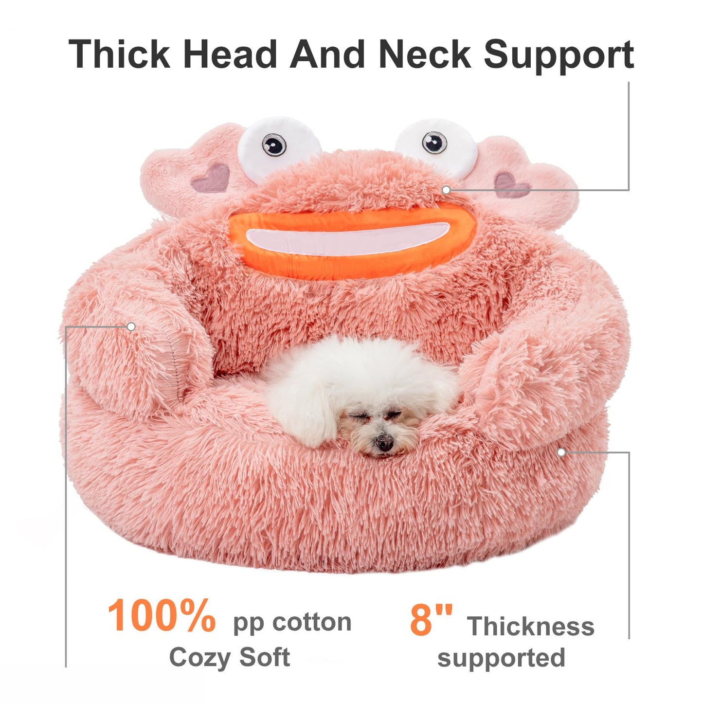 Pink Crab Cozy Calming Pet Donut Bed - Soothing & Soft for Dogs and Cats