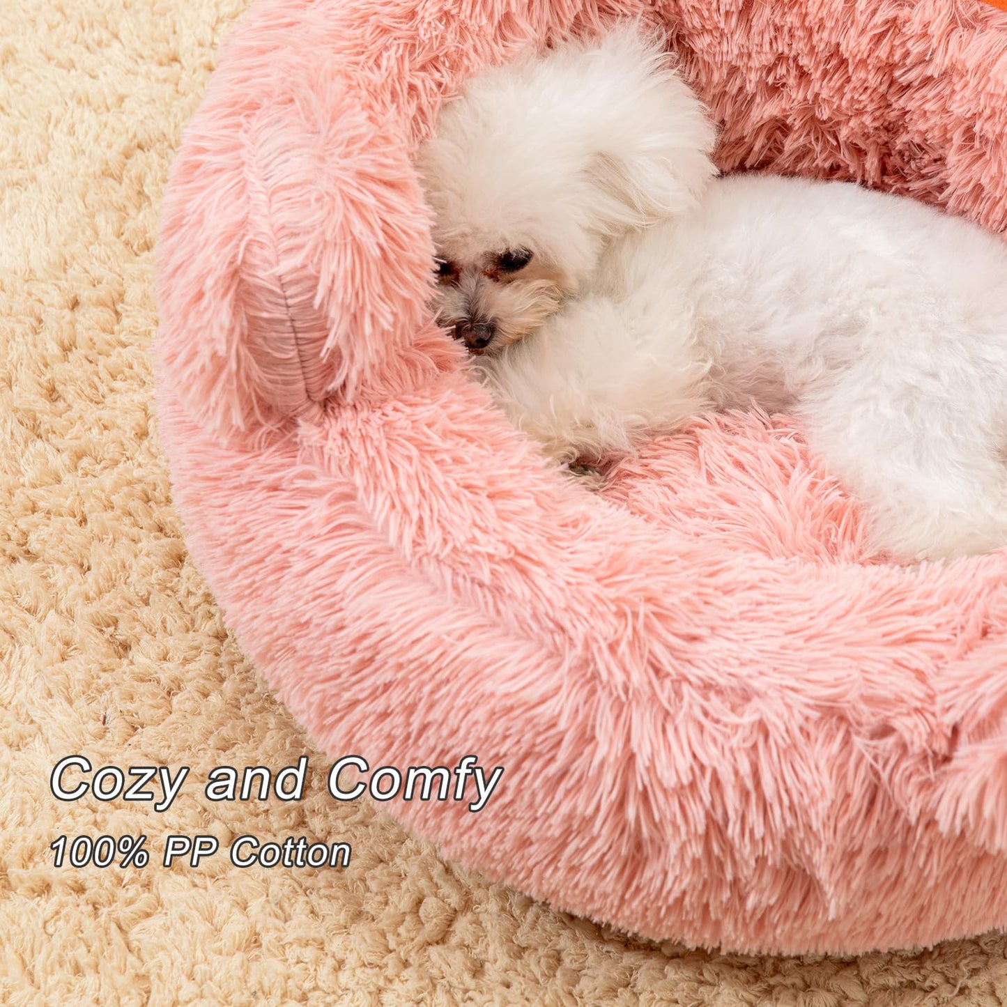 Pink Crab Cozy Calming Pet Donut Bed - Soothing & Soft for Dogs and Cats