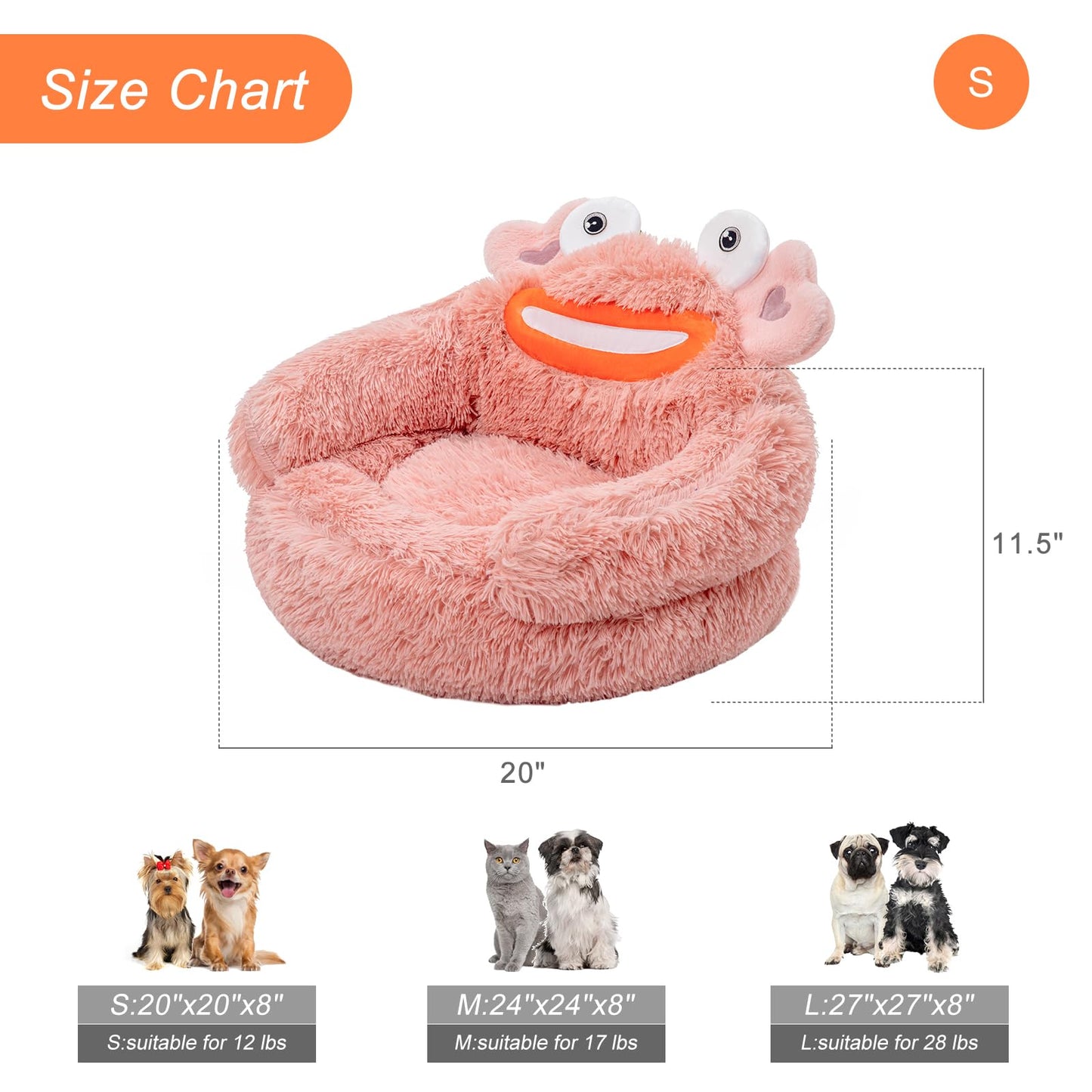 Pink Crab Cozy Calming Pet Donut Bed - Soothing & Soft for Dogs and Cats