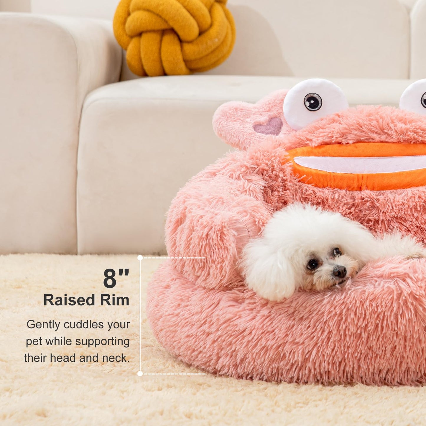 Pink Crab Cozy Calming Pet Donut Bed - Soothing & Soft for Dogs and Cats