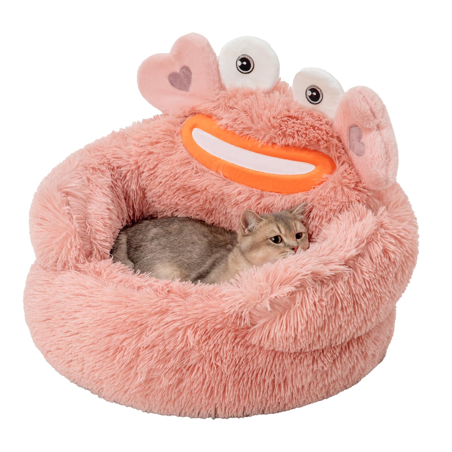 Pink Crab Cozy Calming Pet Donut Bed - Soothing & Soft for Dogs and Cats