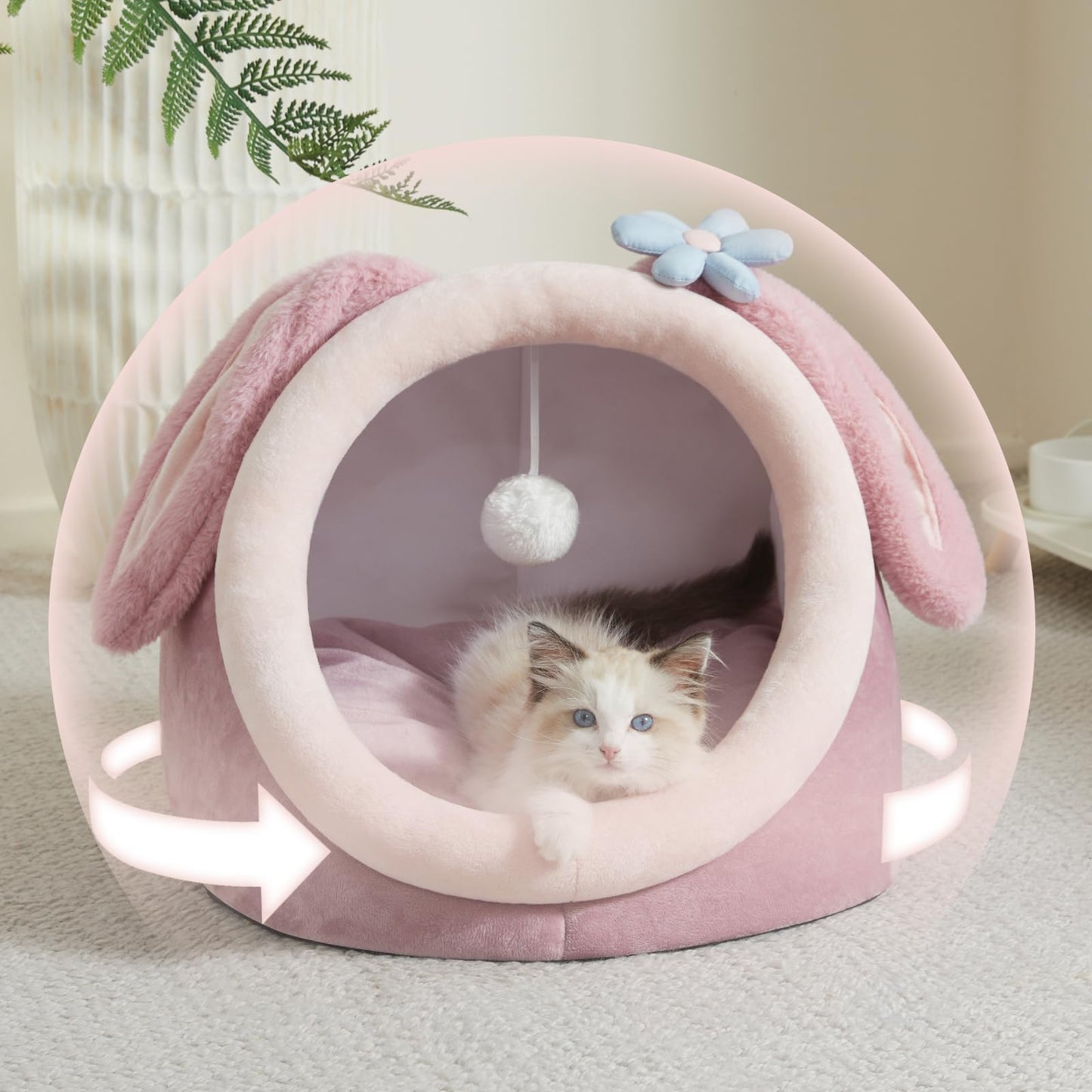 Cute Crystal Velvet Cat Igloo - Cozy Indoor Bed for Cats