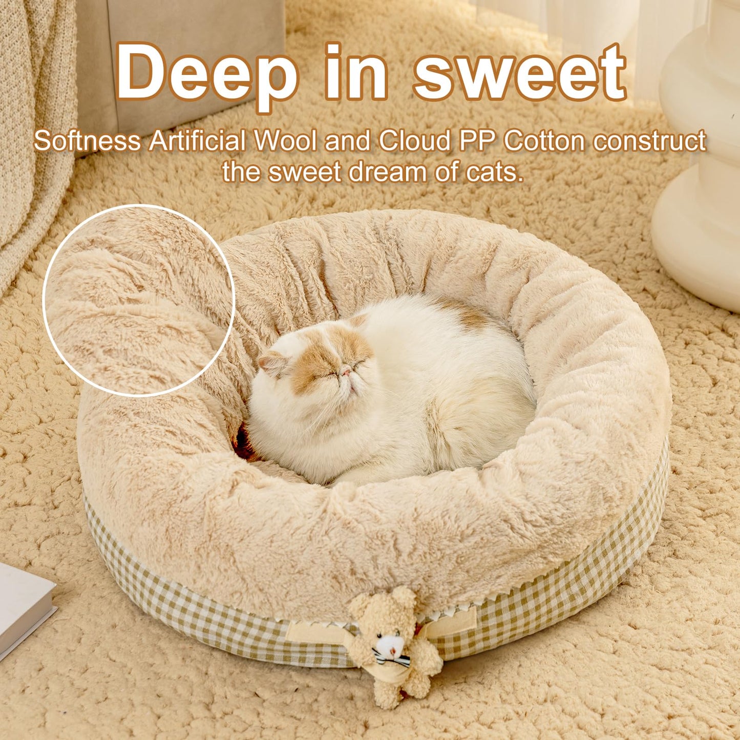 Teddy Donut Bed - Cozy for Indoor Cats & Small Dogs