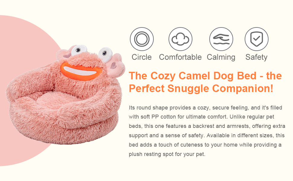 Pink Crab Cozy Calming Pet Donut Bed - Soothing & Soft for Dogs and Cats