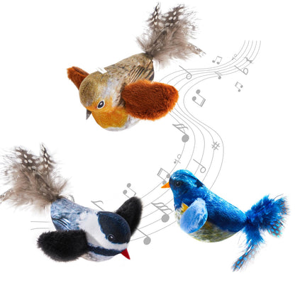 Automatic Chirping Bird Cat Toy - Interactive with Melody & Feather Tail