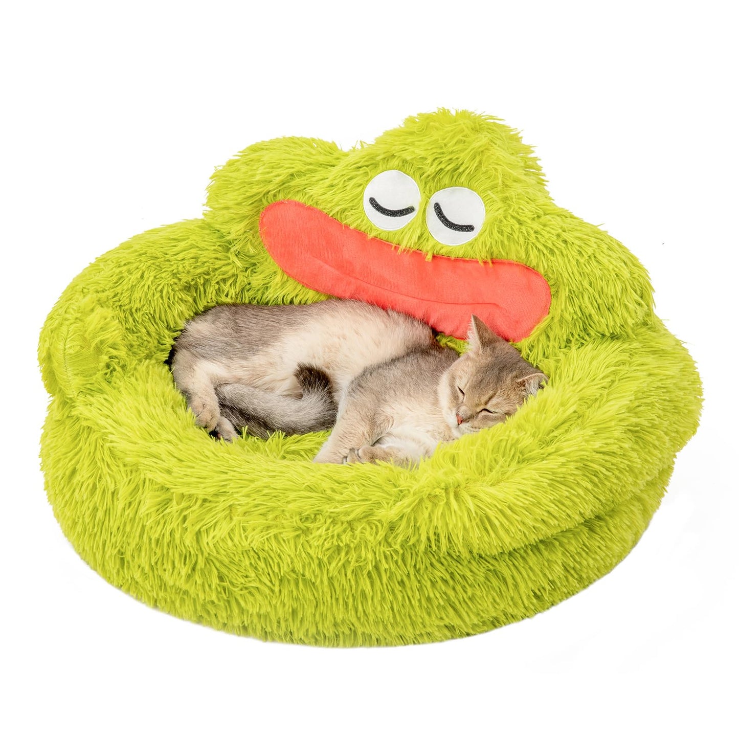 Green Mouth Cozy Pet Donut Bed - Calming Plush for Dogs & Cats