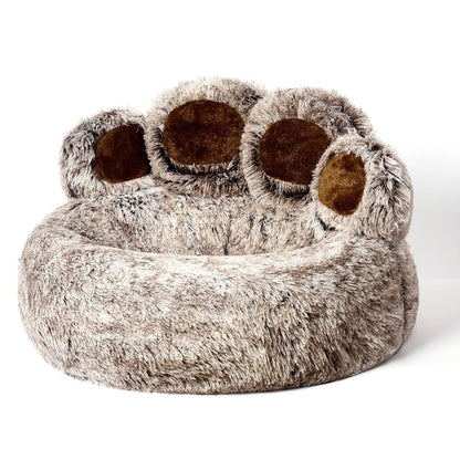 Cozy Paw-Shaped Calming Pet Bed - Soft Faux Fur, Round Donut, Machine Washable