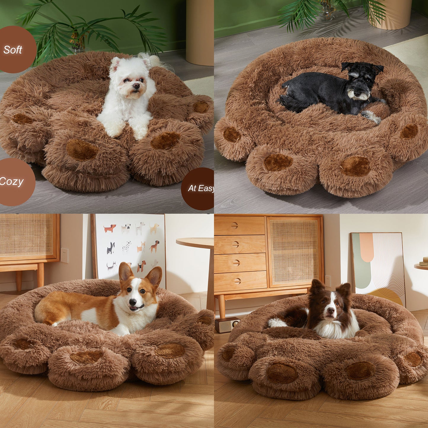 Cozy Paw-Shape Dog Bed - Plush, Calming & Versatile