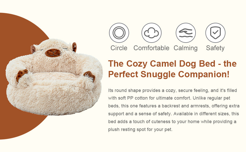 Camel Cozy Calming Donut Pet Bed - Plush, Cute Cartoon Puppy Design