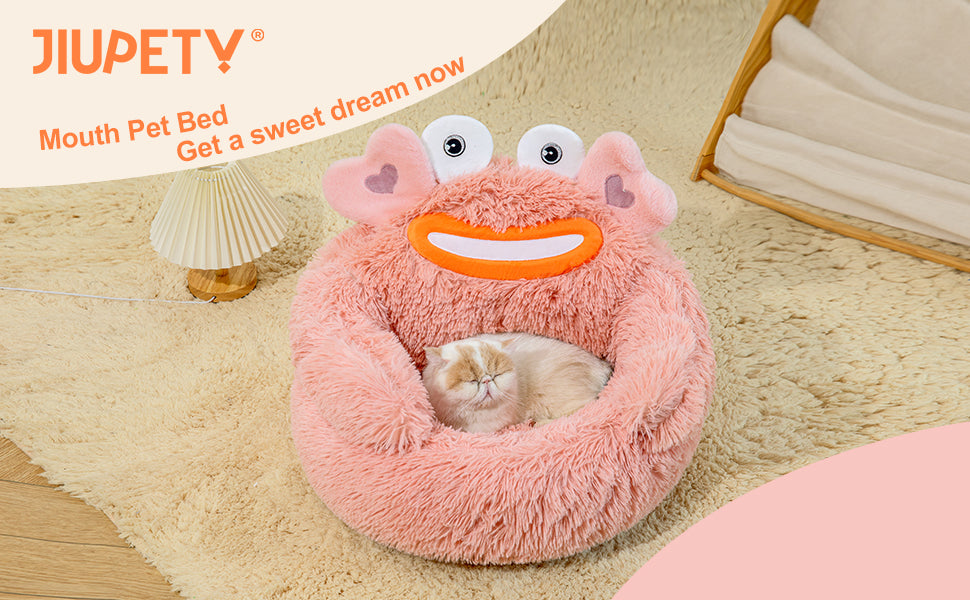 Pink Crab Cozy Calming Pet Donut Bed - Soothing & Soft for Dogs and Cats